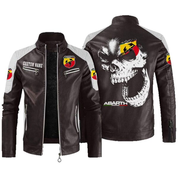 Custom Name Abarth Contrast Leather Jacket - Personalized Logo Car Motorcycle Model - Image 3
