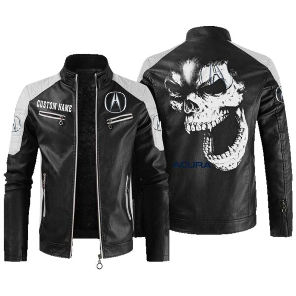 Custom Name Acura Contrast Leather Jacket - Personalized Logo Car Motorcycle Model
