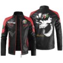Custom Name Alfa Romeo Contrast Leather Jacket - Personalized Logo Car Motorcycle Model
