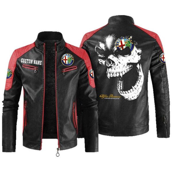 Custom Name Alfa Romeo Contrast Leather Jacket - Personalized Logo Car Motorcycle Model - Image 2