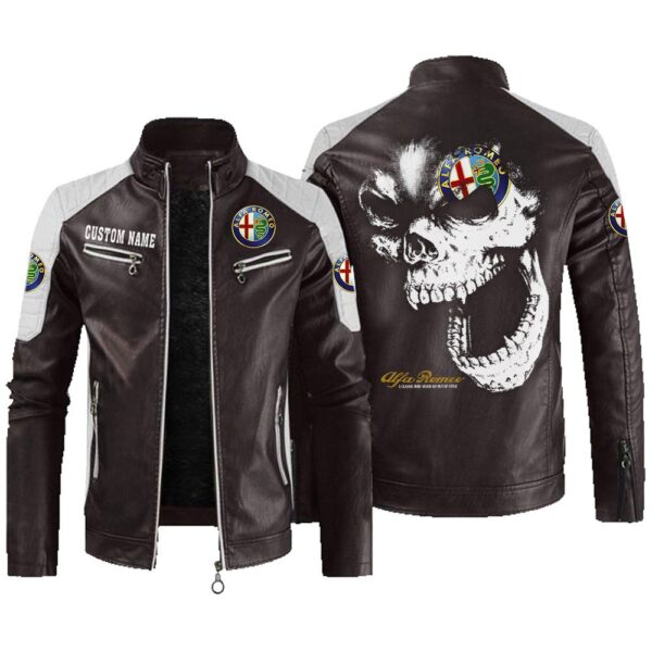 Custom Name Alfa Romeo Contrast Leather Jacket - Personalized Logo Car Motorcycle Model - Image 3