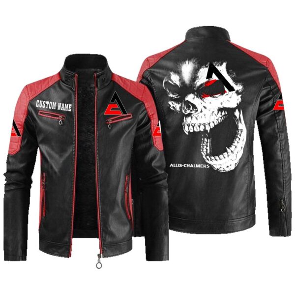 Custom Name Allis Chalmers Contrast Leather Jacket - Personalized Logo Car Motorcycle Model - Image 2