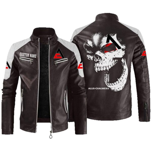 Custom Name Allis Chalmers Contrast Leather Jacket - Personalized Logo Car Motorcycle Model - Image 3