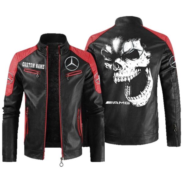 Amg Contrast Leather Jacket, Vintage Style Jacket, Customize Name And Any Logo And Car, Motor Model - Image 2