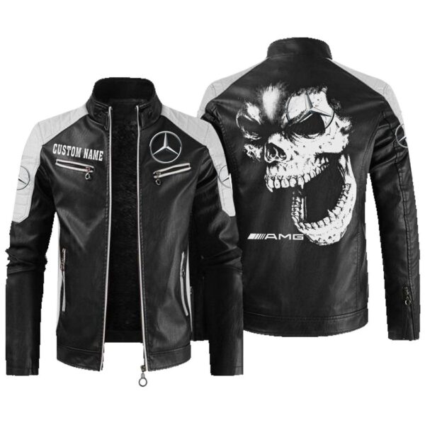 Amg Contrast Leather Jacket, Vintage Style Jacket, Customize Name And Any Logo And Car, Motor Model