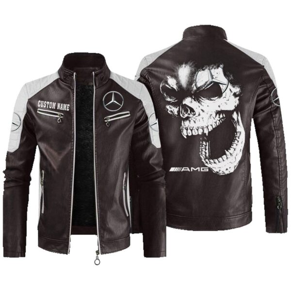 Amg Contrast Leather Jacket, Vintage Style Jacket, Customize Name And Any Logo And Car, Motor Model - Image 3