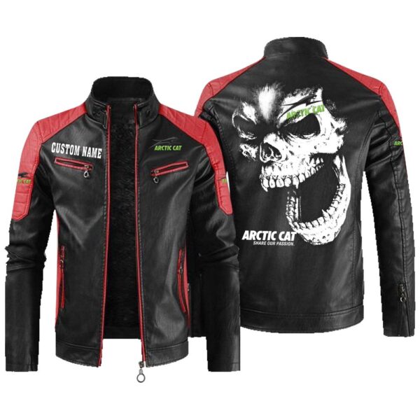 Custom Name Arctic Cat Contrast Leather Jacket - Personalized Logo Car Motorcycle Model - Image 2