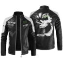 Custom Name Arctic Cat Contrast Leather Jacket - Personalized Logo Car Motorcycle Model
