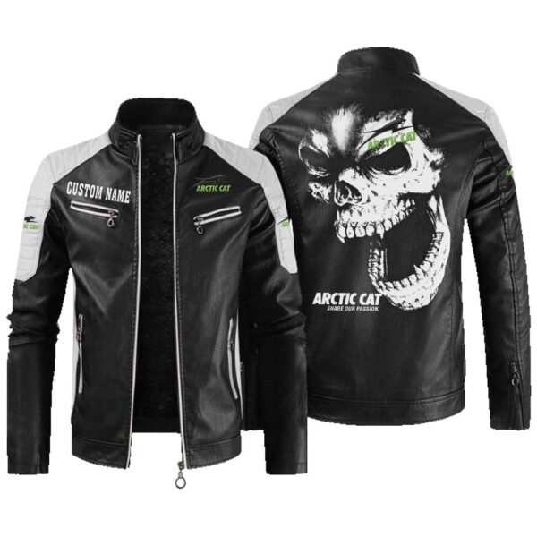 Custom Name Arctic Cat Contrast Leather Jacket - Personalized Logo Car Motorcycle Model