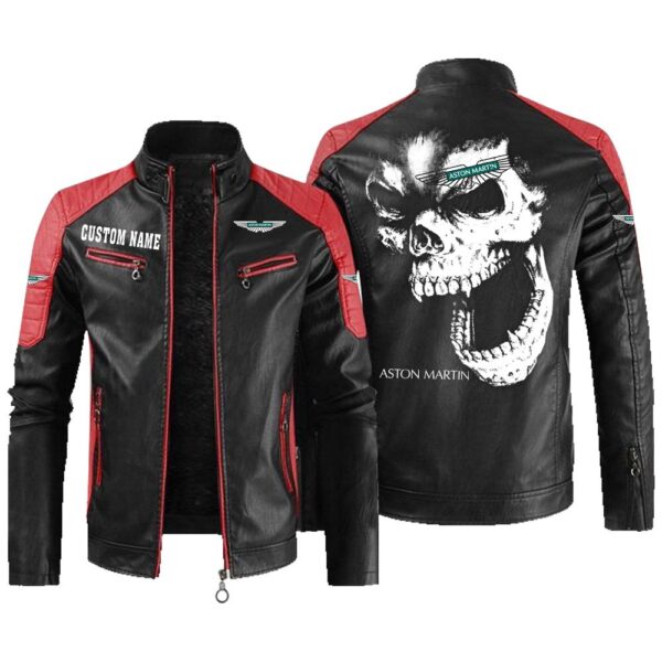 Custom Name Aston Martin Contrast Leather Jacket - Personalized Logo Car Motorcycle Model - Image 2
