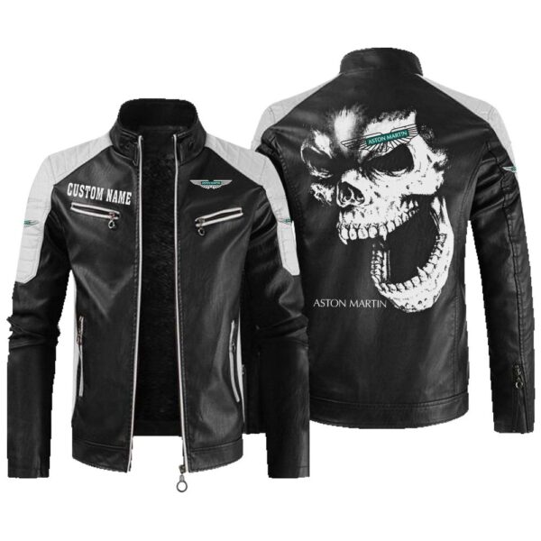 Custom Name Aston Martin Contrast Leather Jacket - Personalized Logo Car Motorcycle Model
