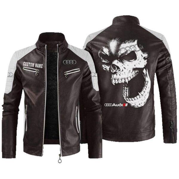 Custom Name Audi Sport Contrast Leather Jacket - Personalized Logo Car Motorcycle Model - Image 3