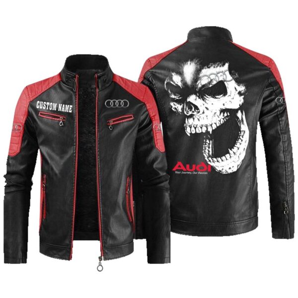 Custom Name Audi Contrast Leather Jacket - Personalized Logo Car Motorcycle Model - Image 2