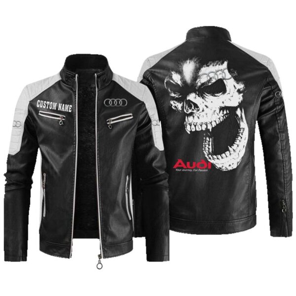 Custom Name Audi Contrast Leather Jacket - Personalized Logo Car Motorcycle Model