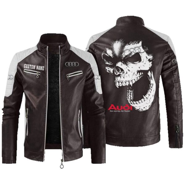 Custom Name Audi Contrast Leather Jacket - Personalized Logo Car Motorcycle Model - Image 3