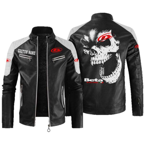 Custom Name Beta Contrast Leather Jacket - Personalized Logo Car Motorcycle Model