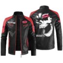 Custom Name Bugatti Contrast Leather Jacket - Personalized Logo Car Motorcycle Model