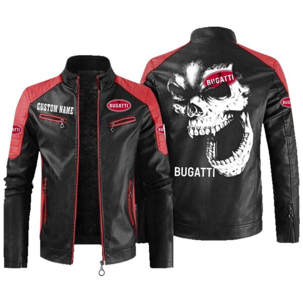 Custom Name Bugatti Contrast Leather Jacket - Personalized Logo Car Motorcycle Model - Image 2