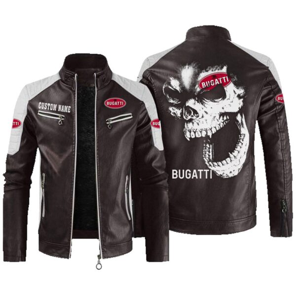 Custom Name Bugatti Contrast Leather Jacket - Personalized Logo Car Motorcycle Model - Image 3