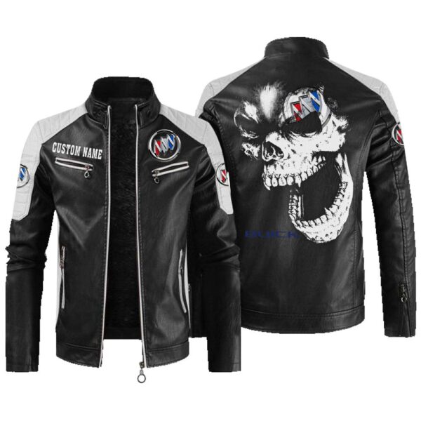 Custom Name Buick Contrast Leather Jacket - Personalized Logo Car Motorcycle Model