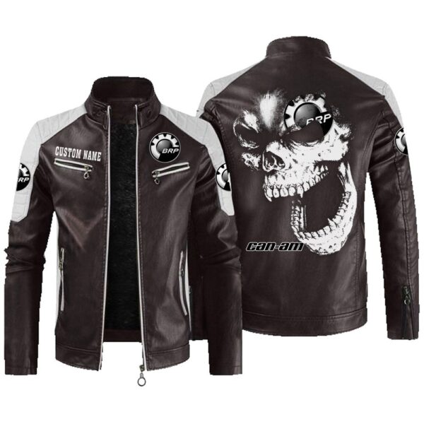 Custom Name Can Am Contrast Leather Jacket - Personalized Logo Car Motorcycle Model - Image 3