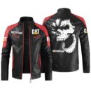 Custom Name Caterpillar Contrast Leather Jacket - Personalized Logo Car Motorcycle Model