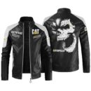 Custom Name Caterpillar Contrast Leather Jacket - Personalized Logo Car Motorcycle Model