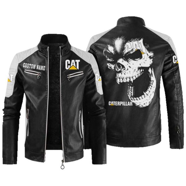 Custom Name Caterpillar Contrast Leather Jacket - Personalized Logo Car Motorcycle Model