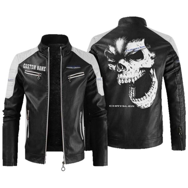 Custom Name Chrysler Contrast Leather Jacket - Personalized Logo Car Motorcycle Model