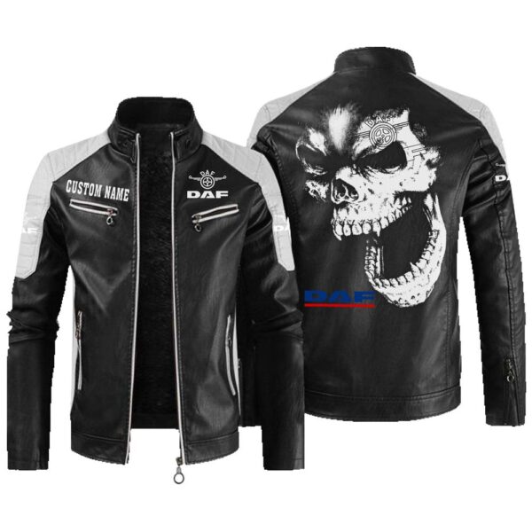 Custom Name Daf Contrast Leather Jacket - Personalized Logo Car Motorcycle Model
