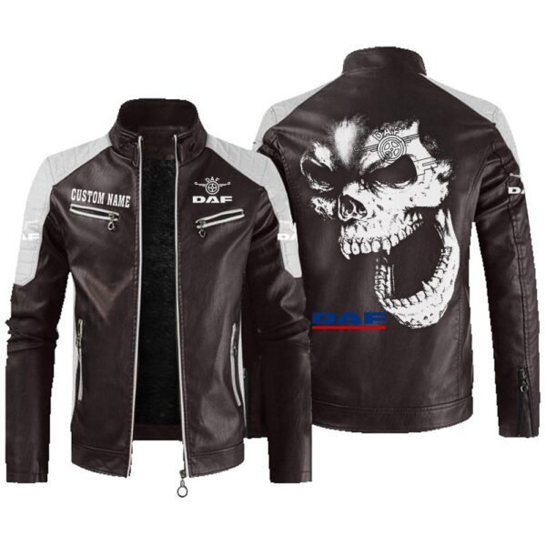 Custom Name Daf Contrast Leather Jacket - Personalized Logo Car Motorcycle Model - Image 3