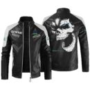 Custom Name Deutz Fahr Contrast Leather Jacket - Personalized Logo Car Motorcycle Model