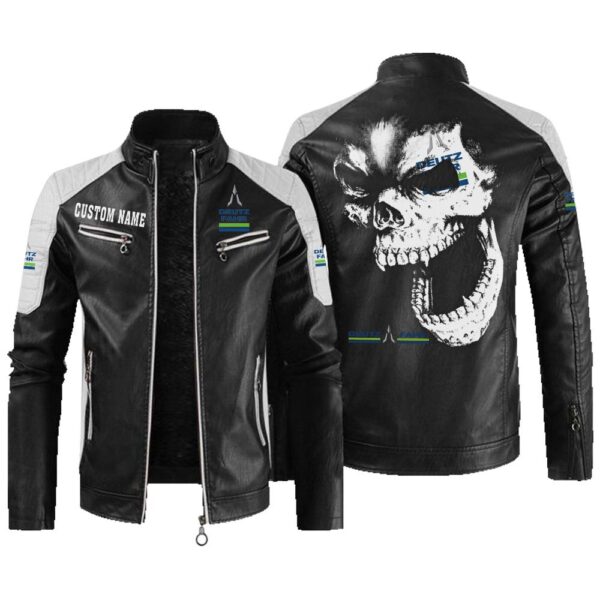 Custom Name Deutz Fahr Contrast Leather Jacket - Personalized Logo Car Motorcycle Model