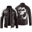 Custom Name Deutz Fahr Contrast Leather Jacket - Personalized Logo Car Motorcycle Model