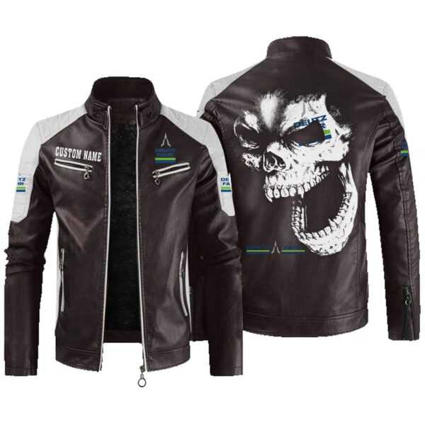 Custom Name Deutz Fahr Contrast Leather Jacket - Personalized Logo Car Motorcycle Model - Image 3