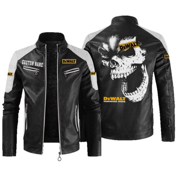 Custom Name Dewalt Contrast Leather Jacket - Personalized Logo Car Motorcycle Model