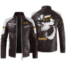 Custom Name Dewalt Contrast Leather Jacket - Personalized Logo Car Motorcycle Model