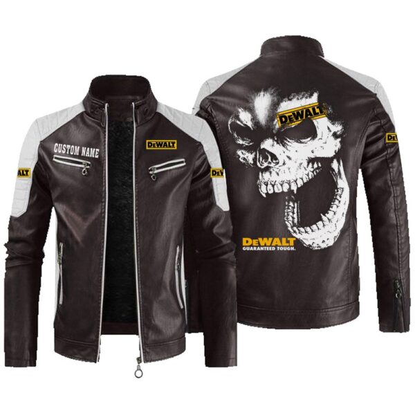Custom Name Dewalt Contrast Leather Jacket - Personalized Logo Car Motorcycle Model - Image 3
