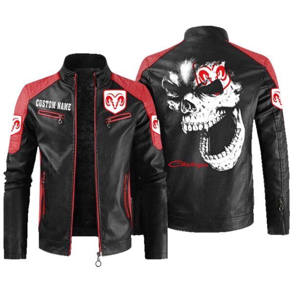 Custom Name Dodge Challenger Contrast Leather Jacket - Personalized Logo Car Motorcycle Model - Image 2