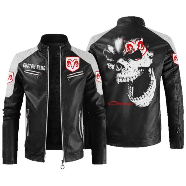 Custom Name Dodge Challenger Contrast Leather Jacket - Personalized Logo Car Motorcycle Model