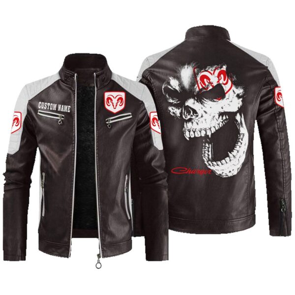 Custom Name Dodge Charger Contrast Leather Jacket - Personalized Logo Car Motorcycle Model - Image 3