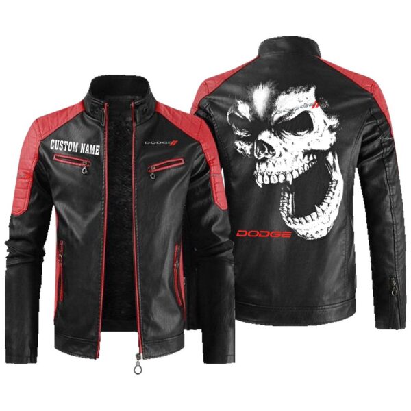 Custom Name Dodge Contrast Leather Jacket - Personalized Logo Car Motorcycle Model - Image 2