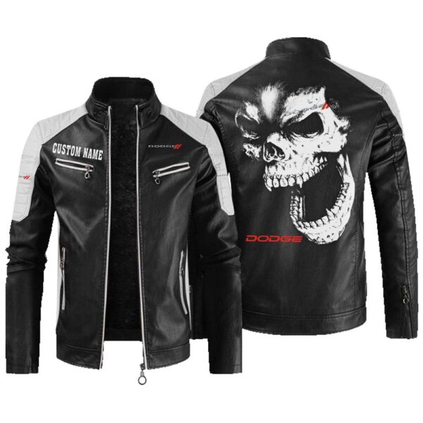 Custom Name Dodge Contrast Leather Jacket - Personalized Logo Car Motorcycle Model