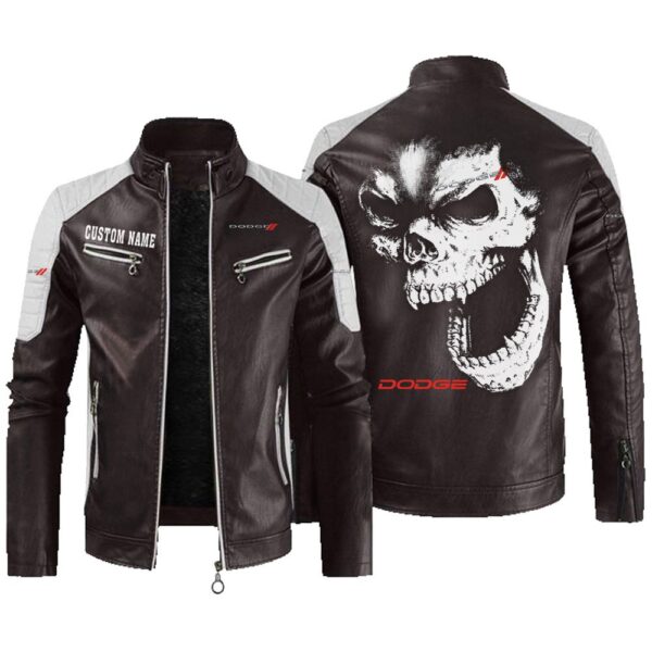 Custom Name Dodge Contrast Leather Jacket - Personalized Logo Car Motorcycle Model - Image 3