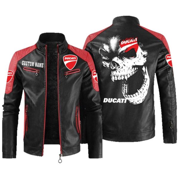 Custom Name Ducati Contrast Leather Jacket - Personalized Logo Car Motorcycle Model - Image 2