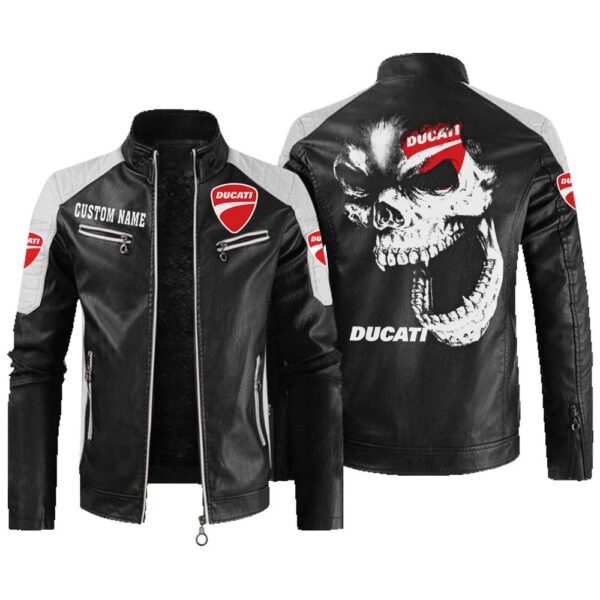 Custom Name Ducati Contrast Leather Jacket - Personalized Logo Car Motorcycle Model