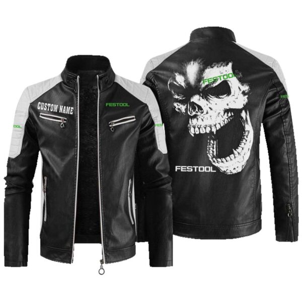 Custom Name Festool Contrast Leather Jacket - Personalized Logo Car Motorcycle Model