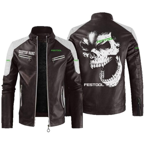 Custom Name Festool Contrast Leather Jacket - Personalized Logo Car Motorcycle Model - Image 3