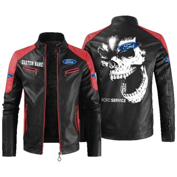 Custom Name Ford Contrast Leather Jacket - Personalized Logo Car Motorcycle Model - Image 2