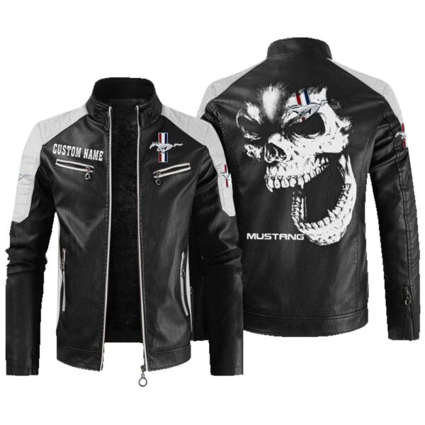 Custom Name Ford Mustang 1 Contrast Leather Jacket - Personalized Logo Car Motorcycle Model